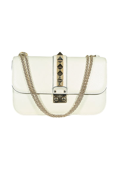 VALENTINO rockstud cream handbag with gold hardware