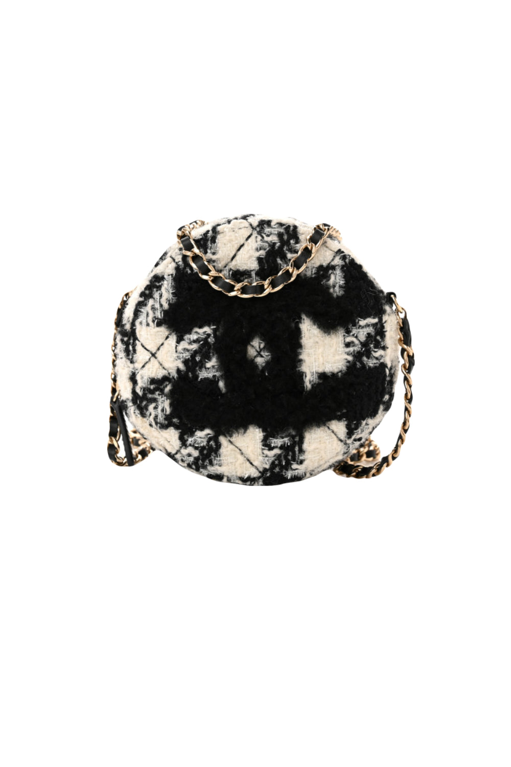 CHANEL tweed and shearling 19 round chain bag with coin purse