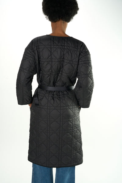 CHRISTIAN DIOR Macrocannage matelasse long jacket with belt size 38 oversized fit