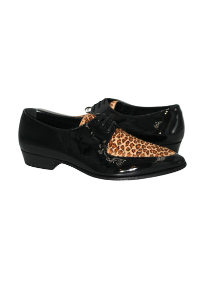 CELINE Patent leather and Leopard ponyskin brogues size 37.5