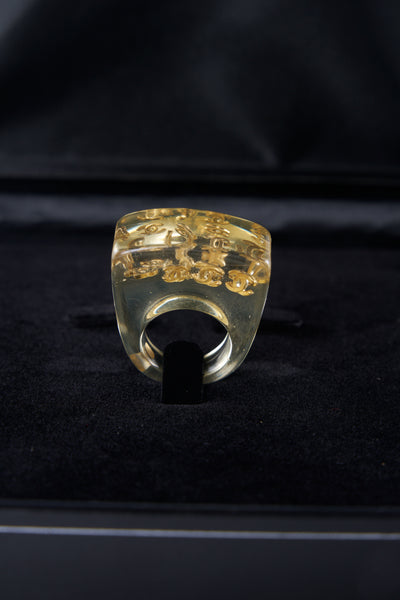 CHANEL lucite floating "cc" cocktail ring