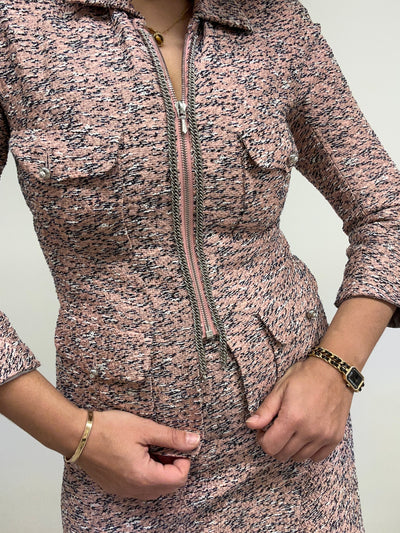 CHANEL Pink Silver Zip Chain Two Pieces Suit 2011 size 42