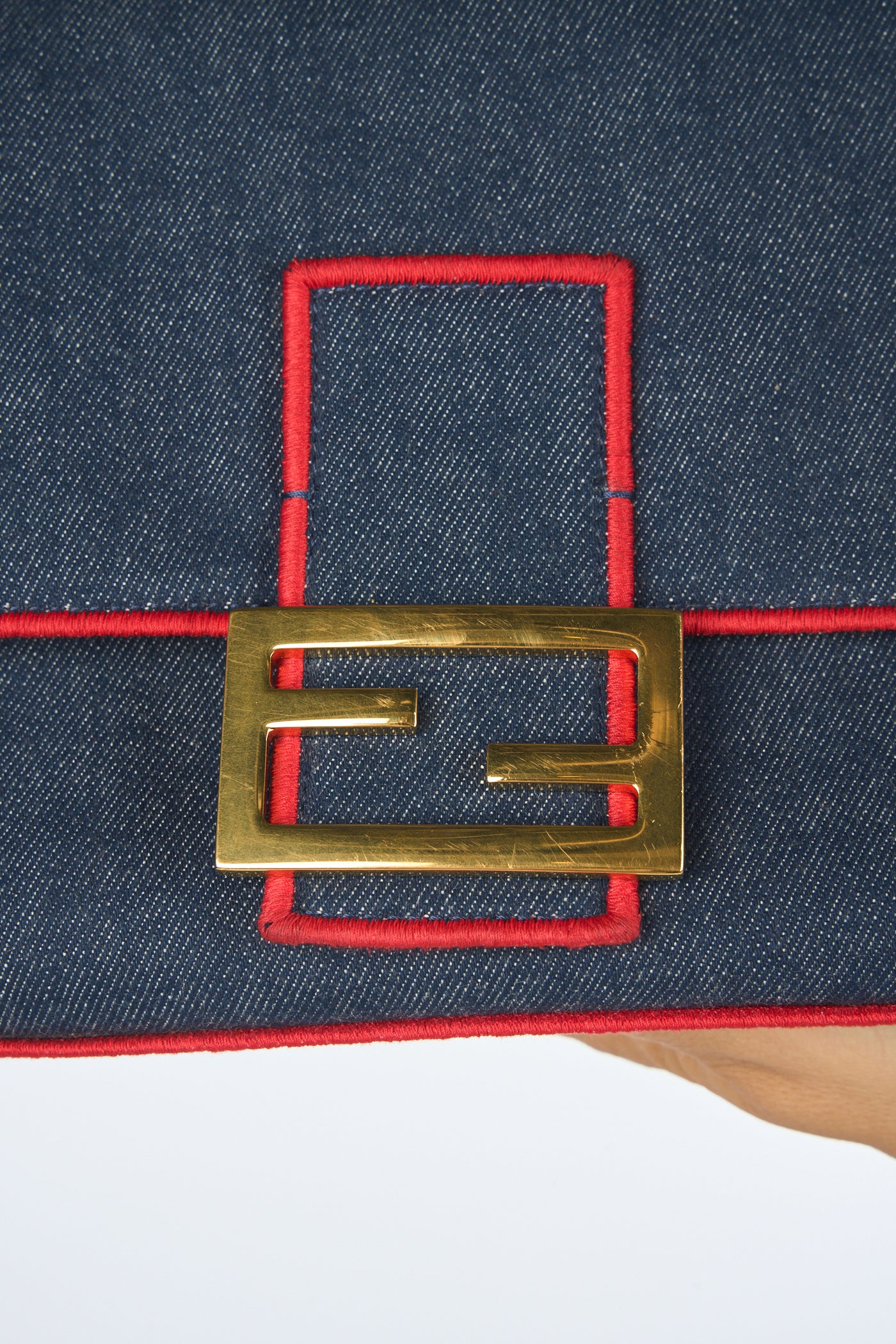 FENDI large baguette denim and red