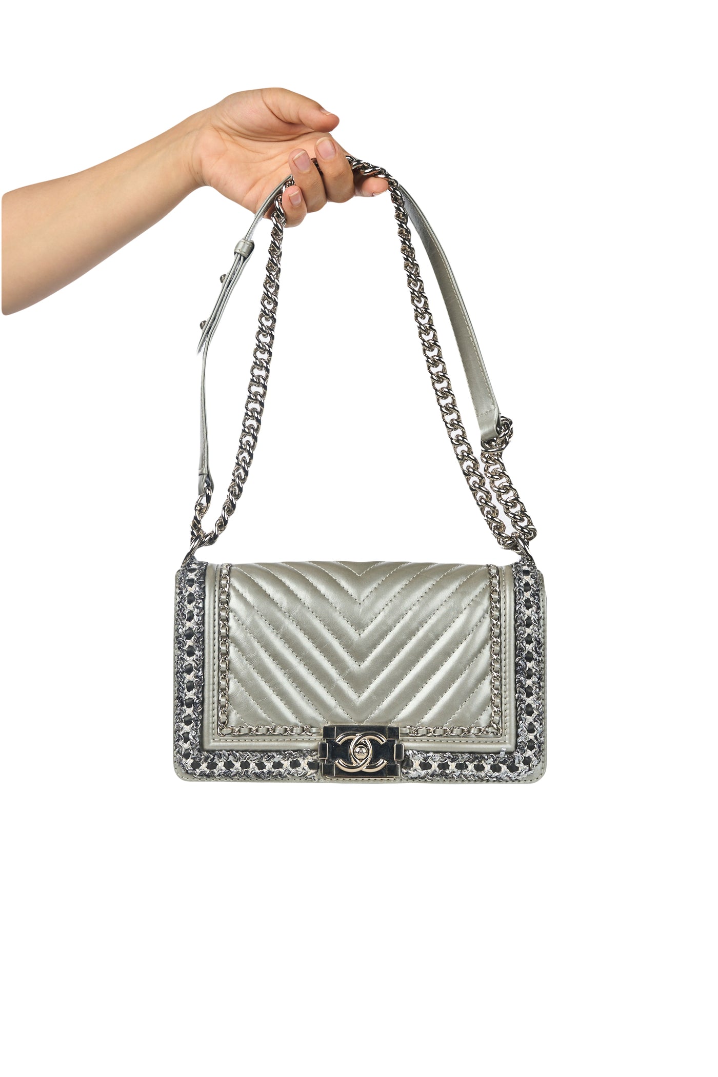 CHANEL Medium Silver Boy Handbag Limited Edition