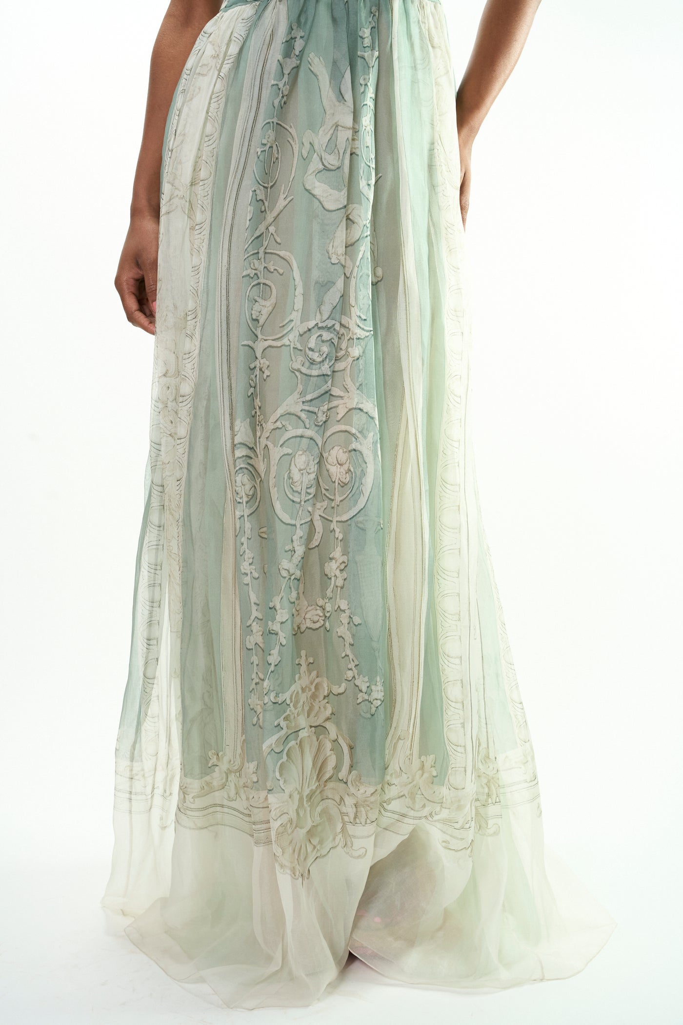 ALBERTA FERRETTI sage green empire occasion dress