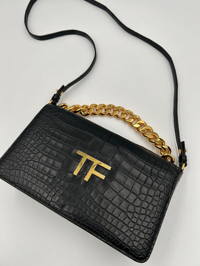 TOM FORD croc embossed handbag with gold chunky chain