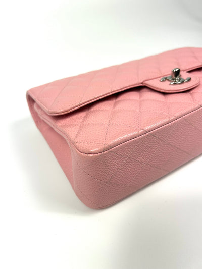 CHANEL Classic Medium Double Flap Sakura Pink Caviar with Silver Hardware