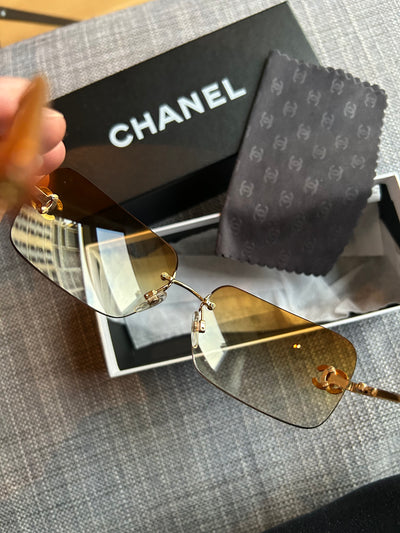 Chanel clear vintage sunglasses cc crystals with box