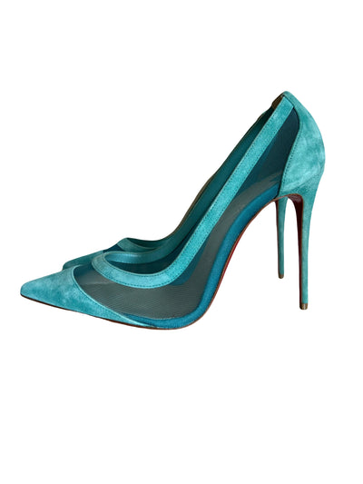 Christian LOUBOUTIN Galativi turquoise suede heels size 38.5