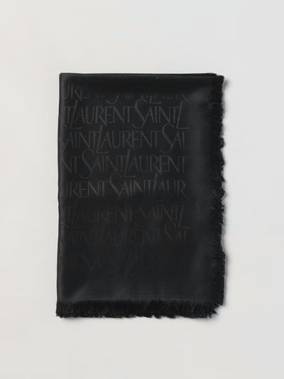 SAINT LAURENT jacquard logo large black shawl