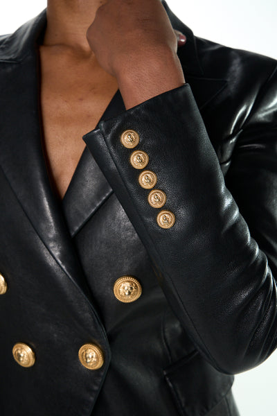 BALMAIN leather double-breasted gold buttons blazer size 36