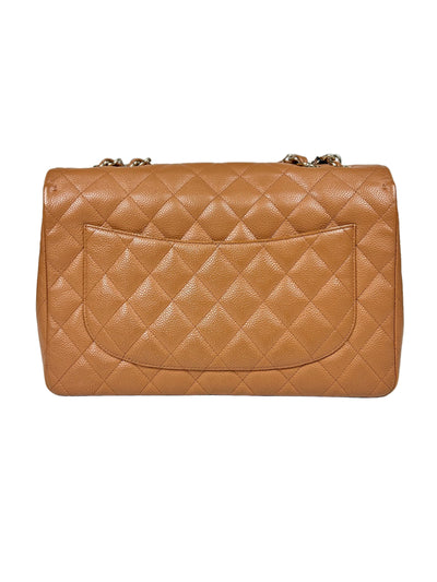 CHANEL Rare Vintage Jumbo Single Flap Caramel Caviar Leather With 24ct Gold Plated Hardware Handbag