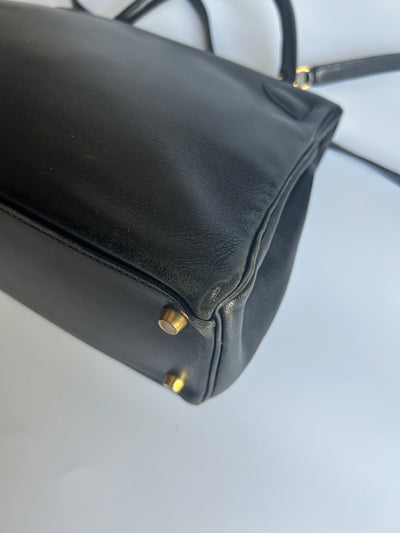 HERMES Kelly 28 vintage 1996 black swift leather with gold hardware