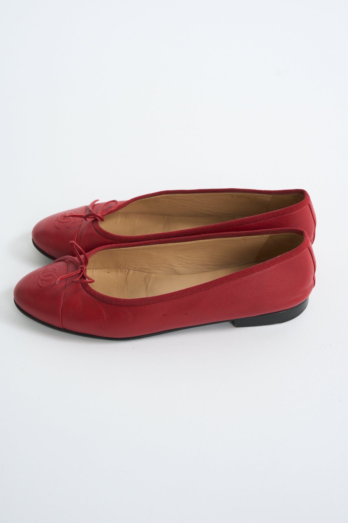 CHANEL red leather ballet flats size 40