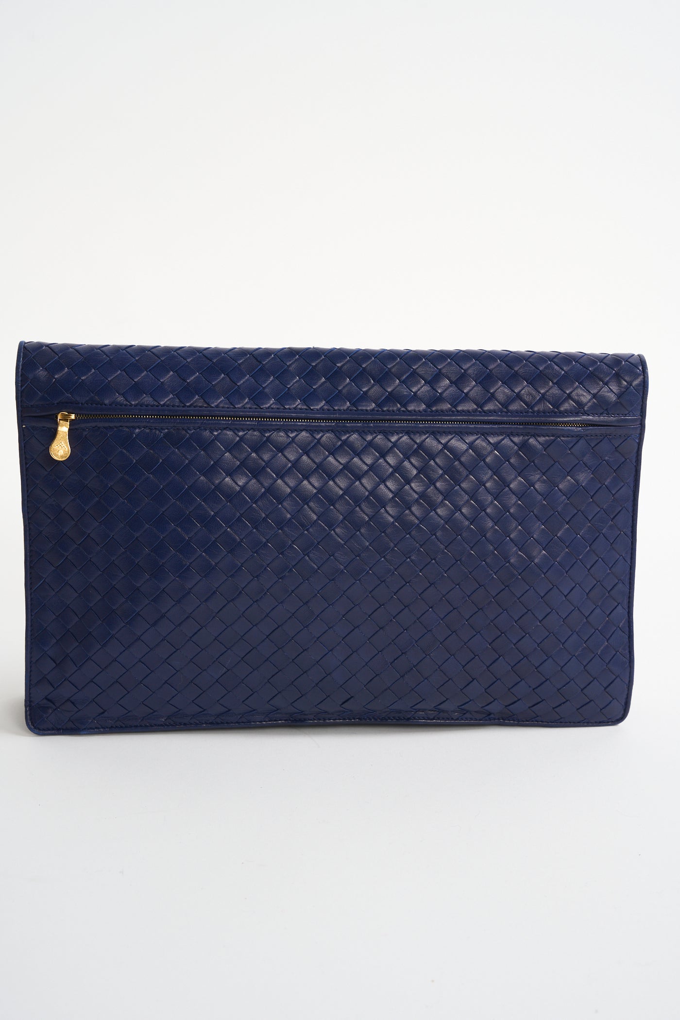 BOTTEGA VENETA blue intercciato nappa leather large clutch