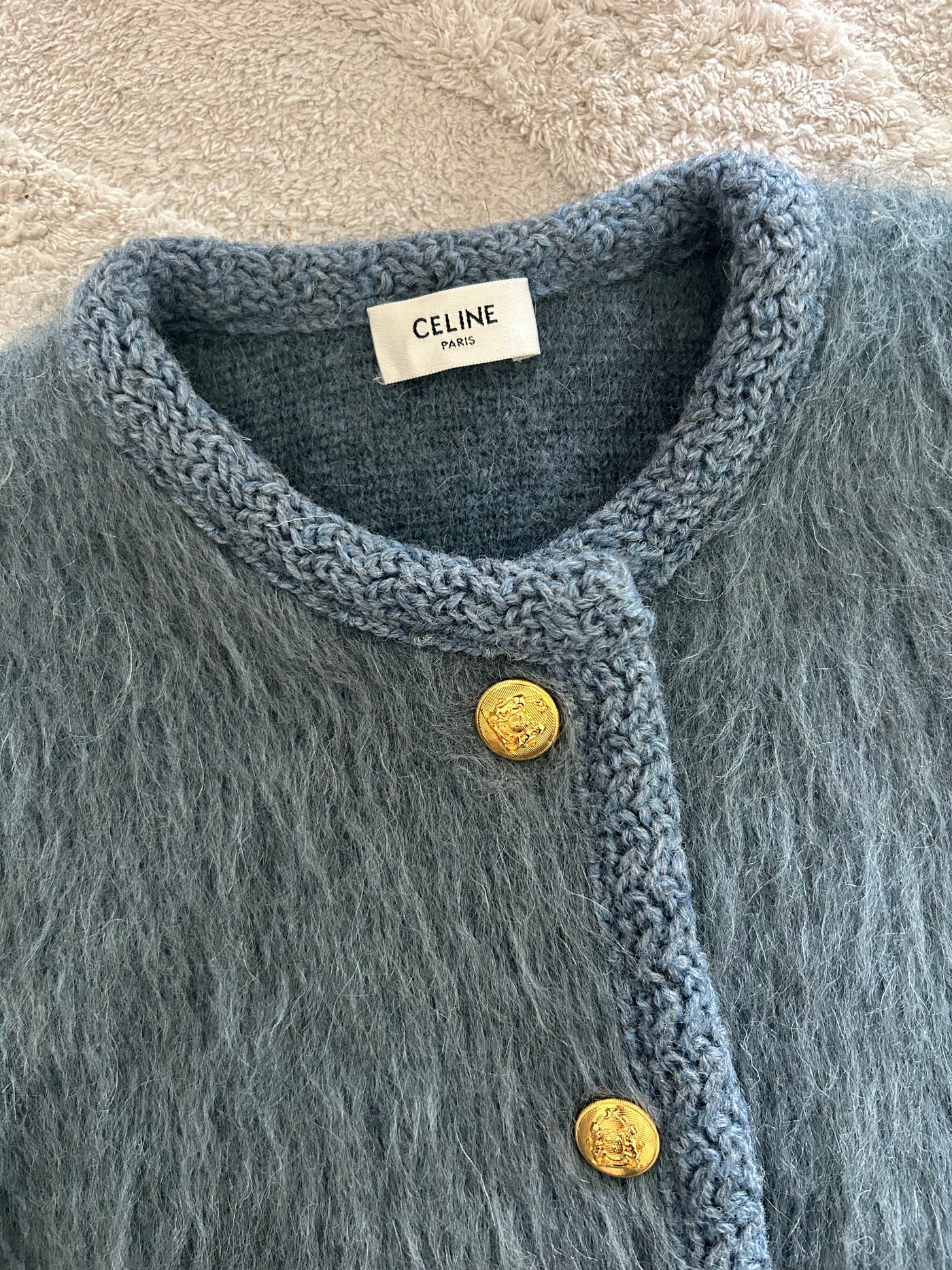 CELINE blue brushed mohair cardi jacket size XS