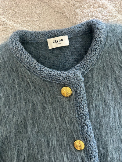 CELINE blue brushed mohair cardi jacket size XS