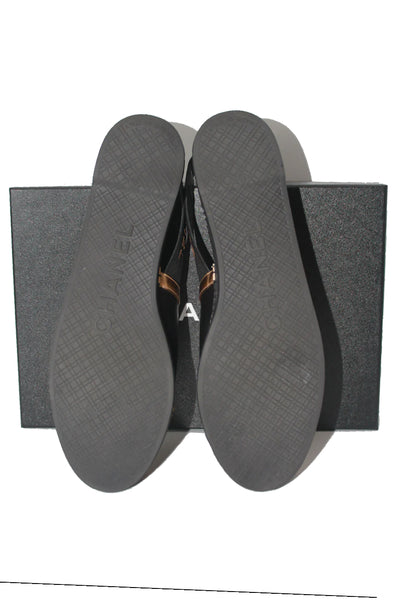 CHANEL 2019 black and gold sling back espadrilles size 40 new full set