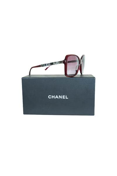 CHANEL burgundy crystals sunglasses with box