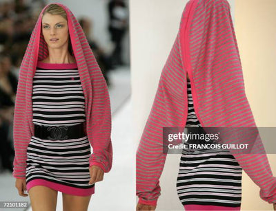 CHANEL Pink Striped 2007 Spring Summer runway Dress size 40