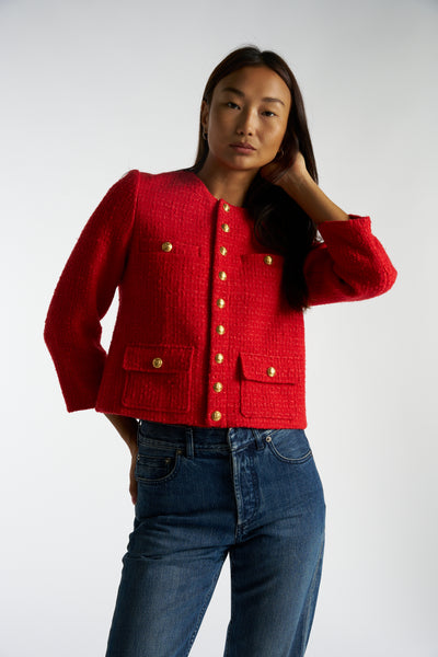 CELINE red boucle wool jacket size 38