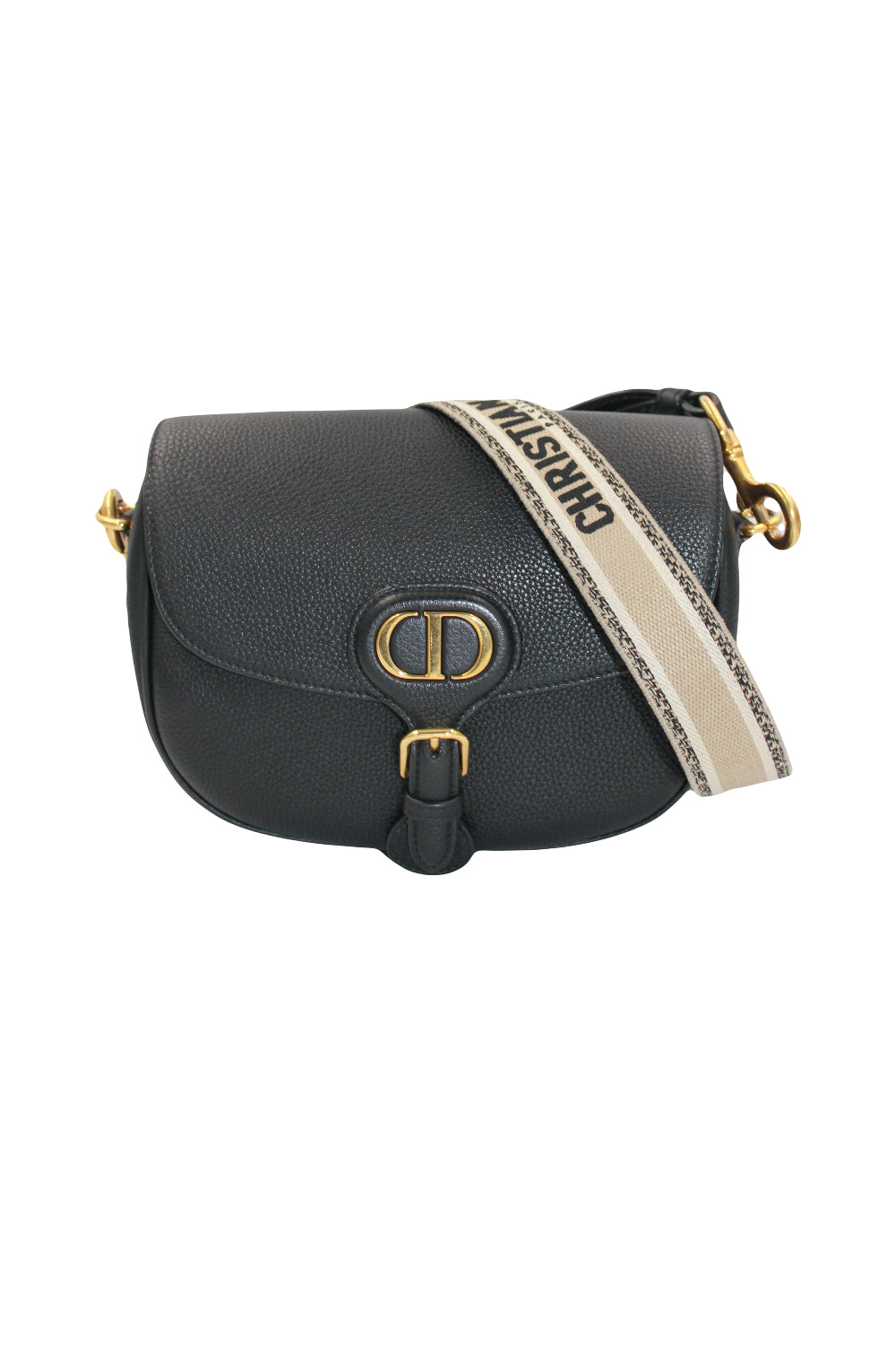 CHRISTIAN DIOR Medium Bobby Leather Handbag with Canvas Strap