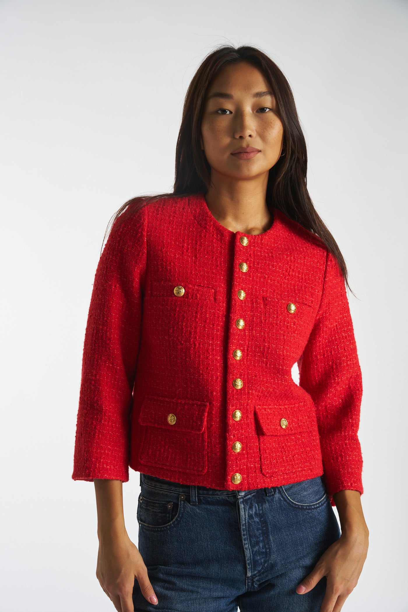 CELINE red boucle wool jacket size 38