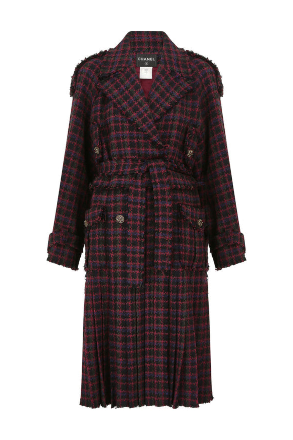 CHANEL Metiers d'Art Paris Edinburgh Tweed Tartan Gripoix Buttons Coat size 42