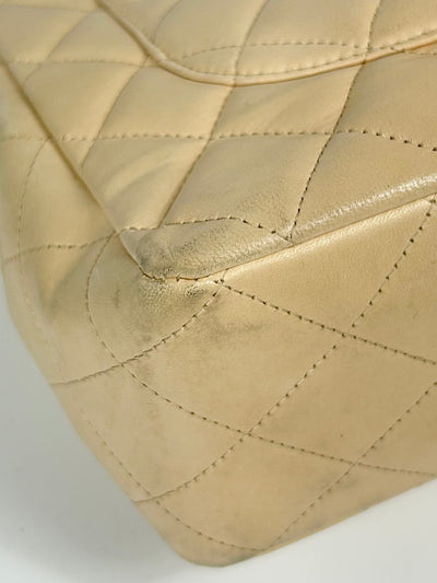 CHANEL Jumbo Single Flap Beige Clair Lambskin Leather Silver Hardware with box