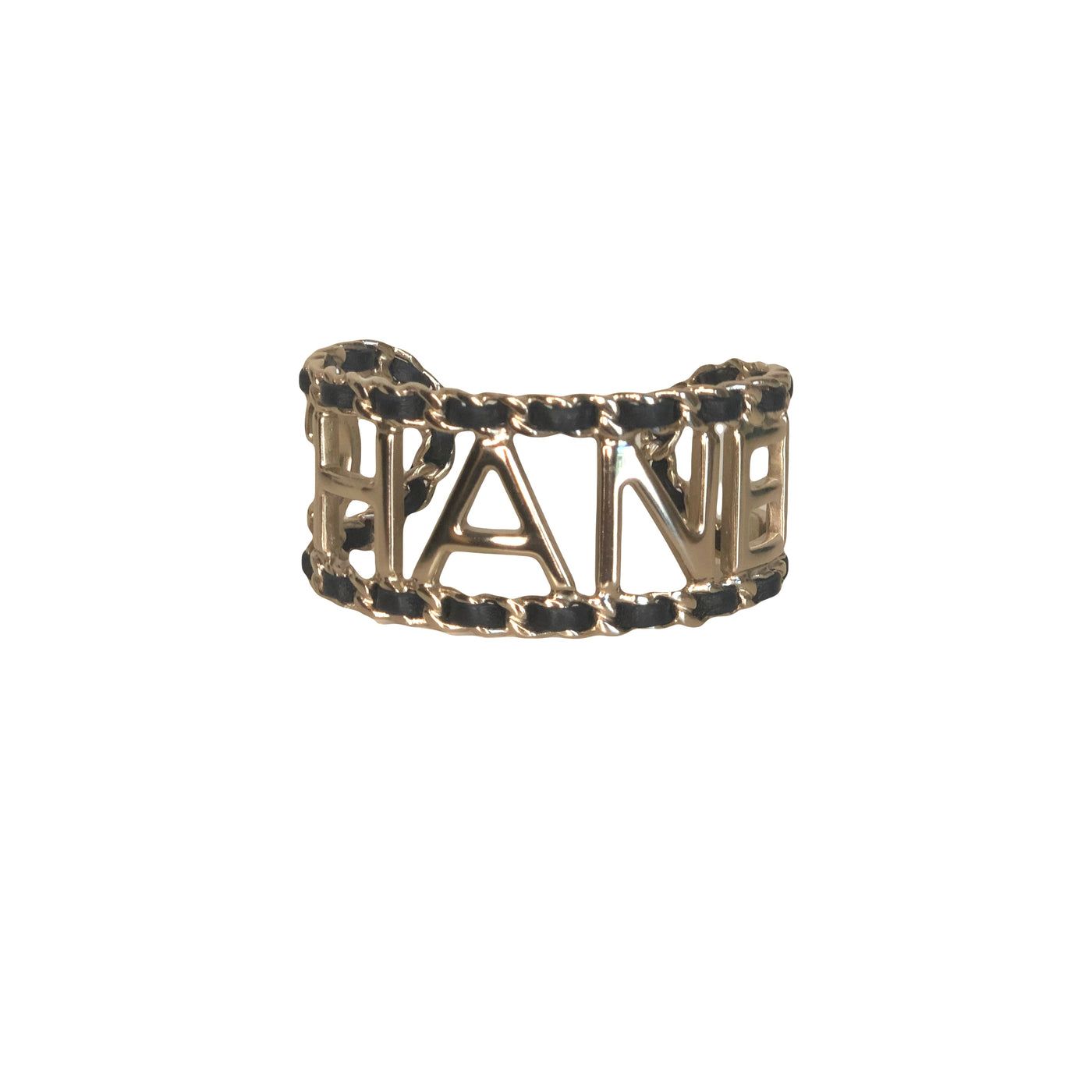 CHANEL light gold hardware with leather intertwined cuff size L 2020