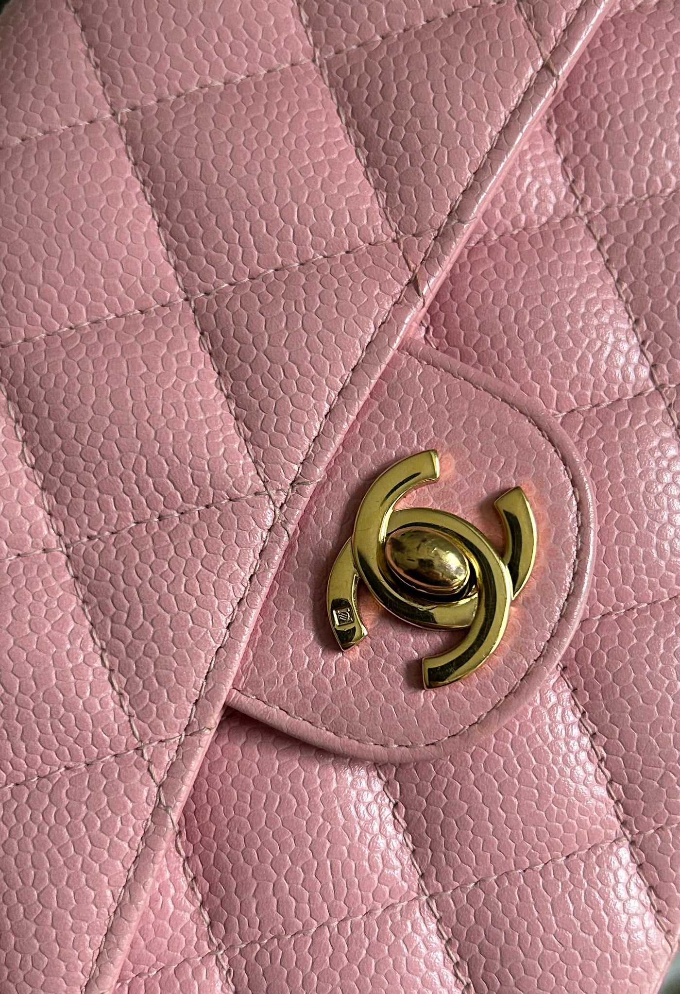 CHANEL rare mini square pink caviar with gold hardware collector piece