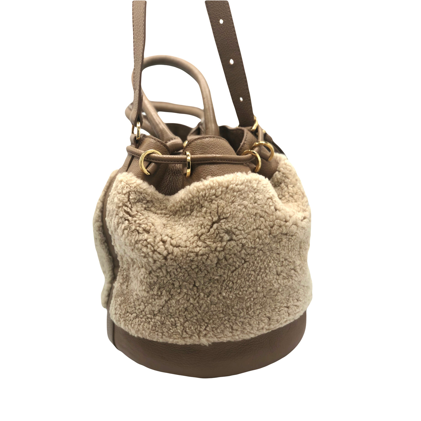SEE  BY CHLOE shearling taupe leather handbag with tassel and long strap