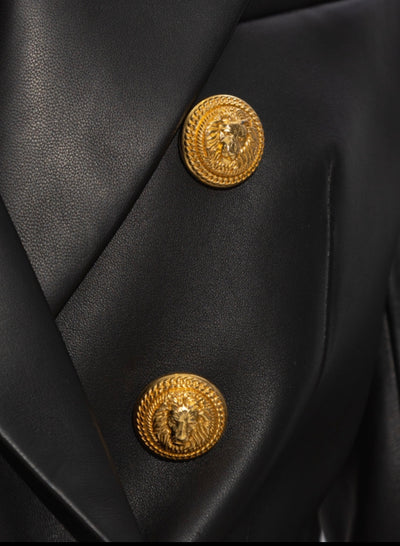 BALMAIN Black Leather Double-breasted Gold buttons blazer size 36 RRP: £3195