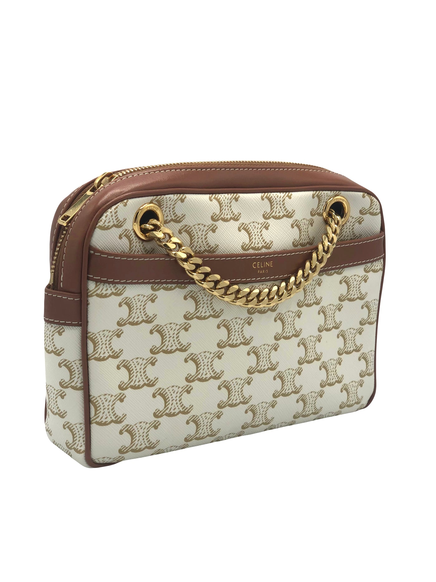 CELINE Small Patapans White coated canvas Triomphe handbag – U Moi