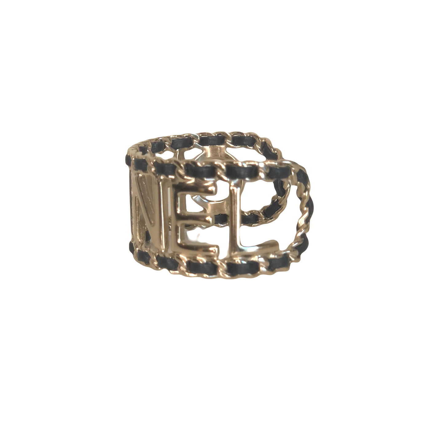 CHANEL light gold hardware with leather intertwined cuff size L 2020