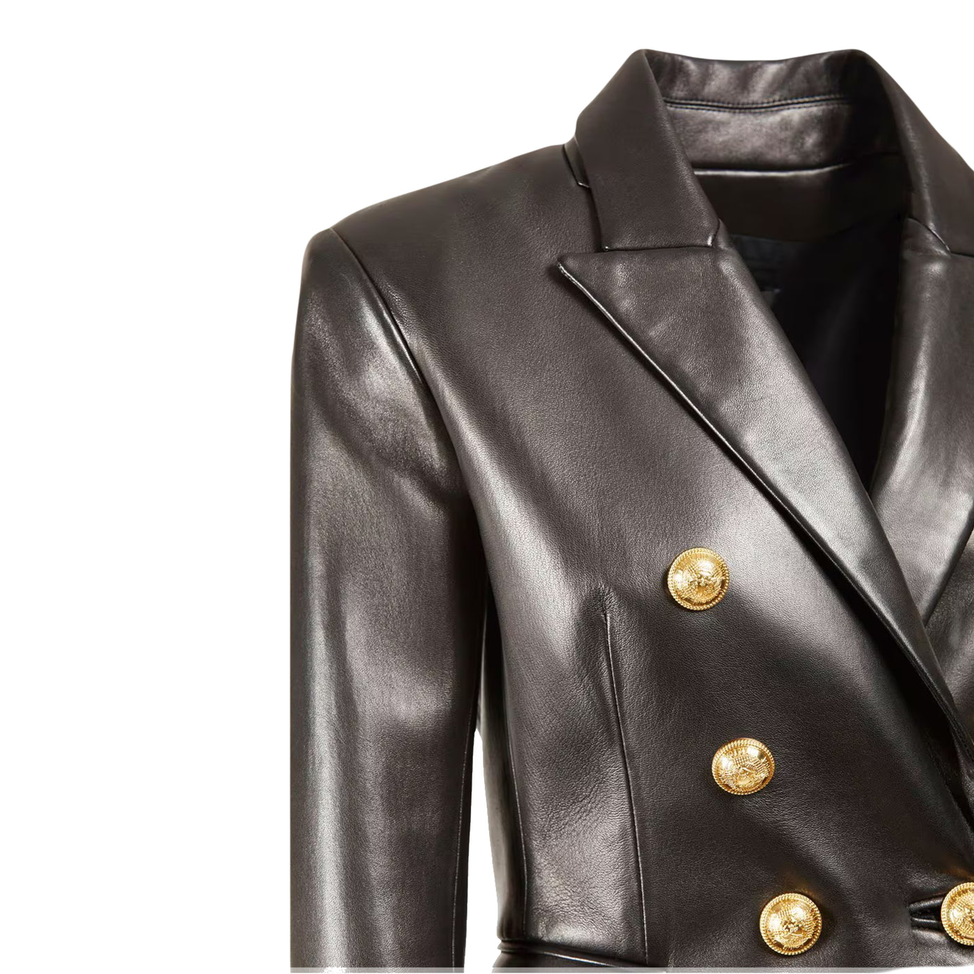 BALMAIN Black Leather Double-breasted Gold buttons blazer size 36 RRP: £3195