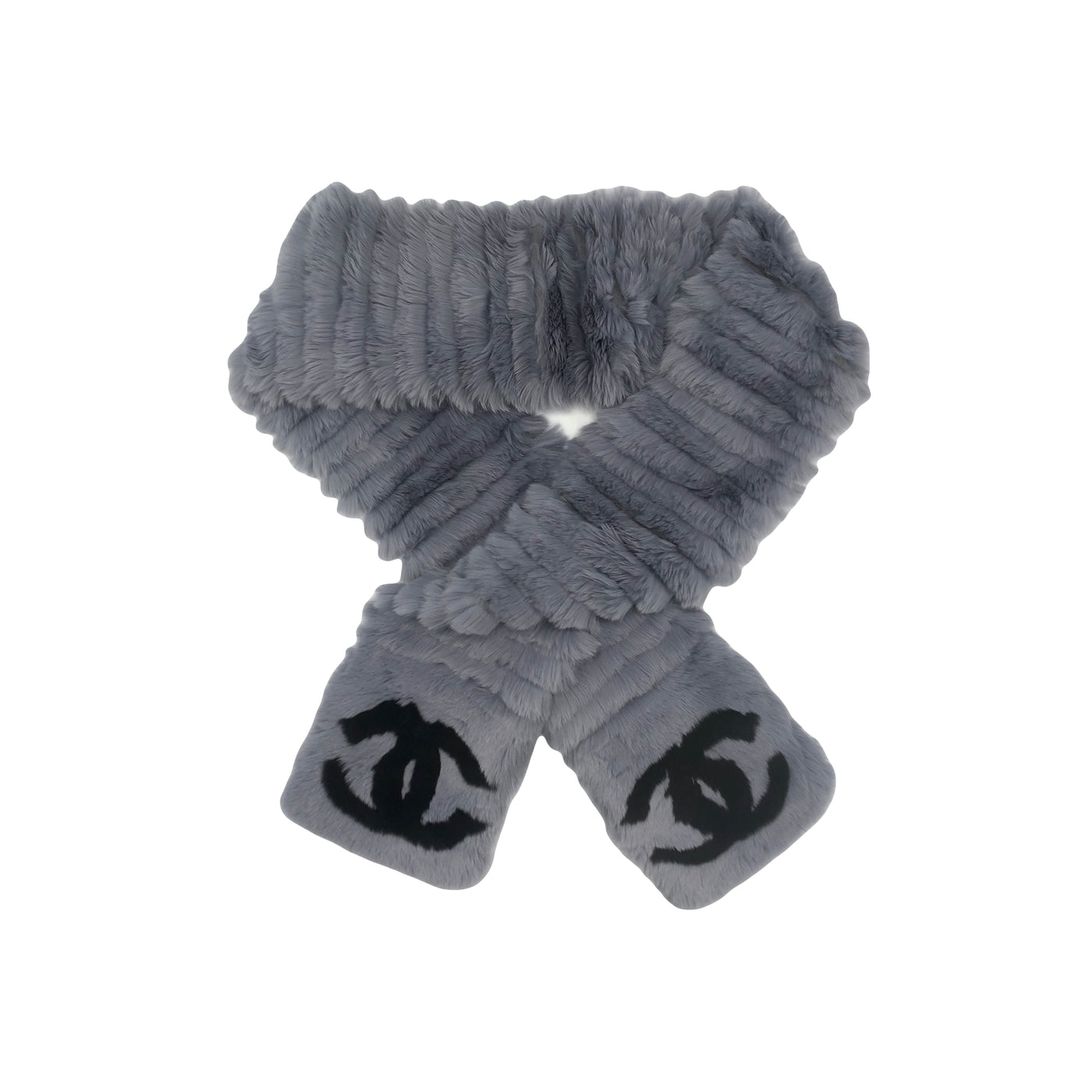 CHANEL grey fur scarf with box