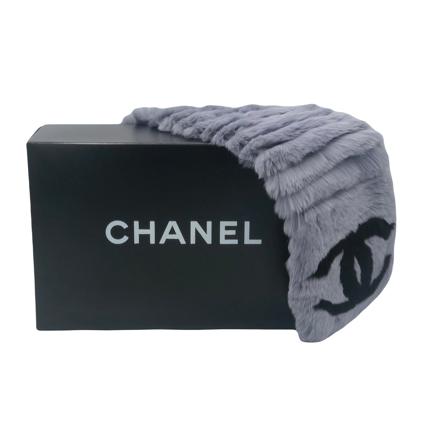 CHANEL grey fur scarf with box