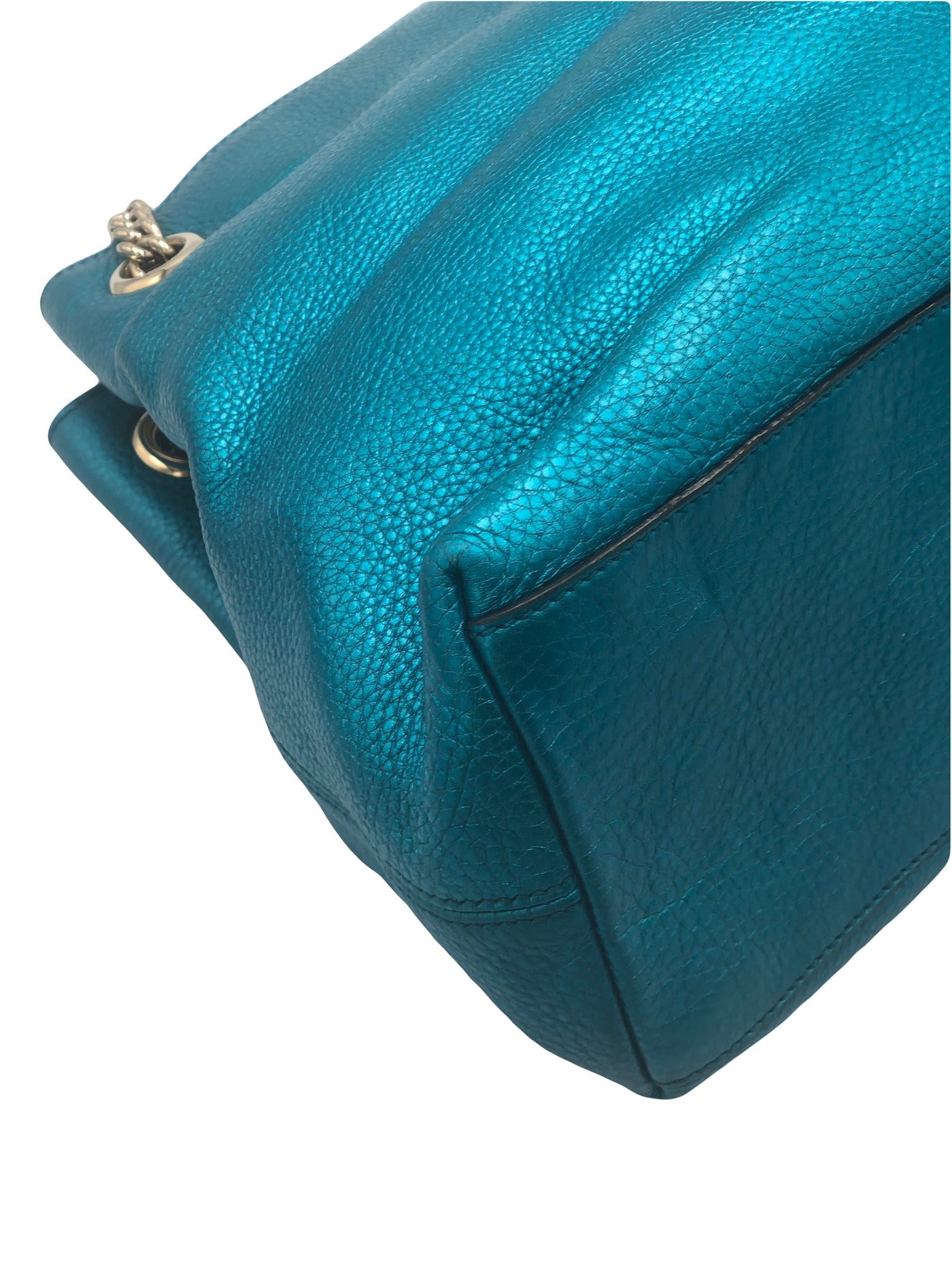 GUCCI Large Soho Metallic Blue Tassel Chain Handbag