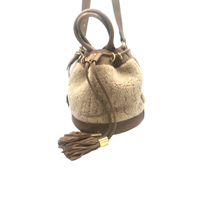 SEE  BY CHLOE shearling taupe leather handbag with tassel and long strap