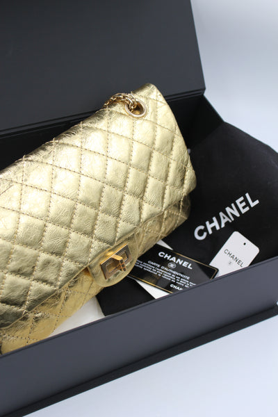 CHANEL gold small reissue handbag full set