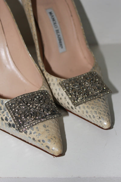 MANOLO BLAHNIK mettalic snakeskin heels size 39