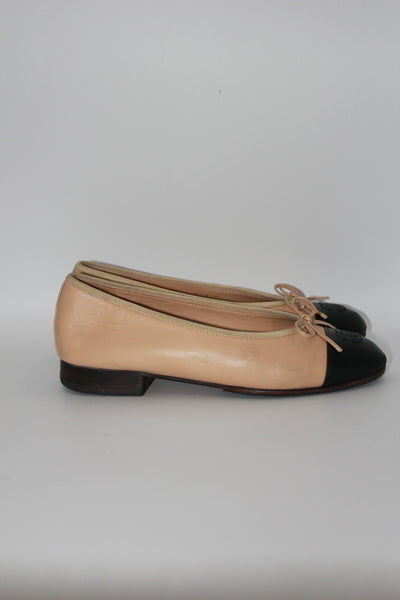 CHANEL ballet flats two tones beige and black size 36