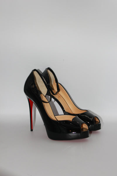 Christian LOUBOUTIN black peep tote heels size 38.5 never worn