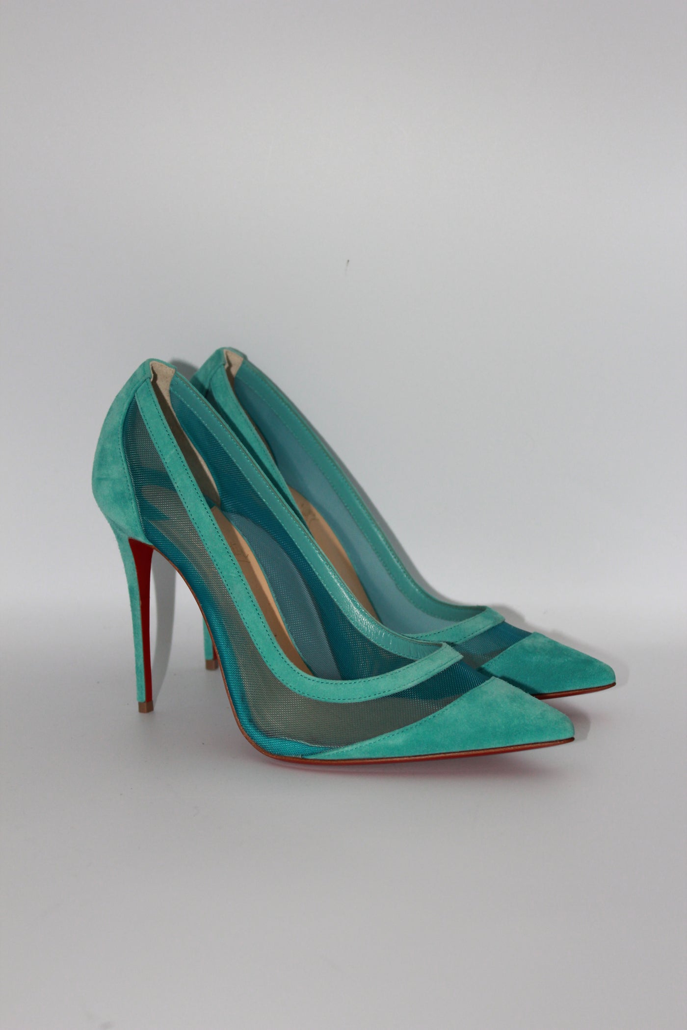 Christian LOUBOUTIN Galativi turquoise suede heels size 38.5