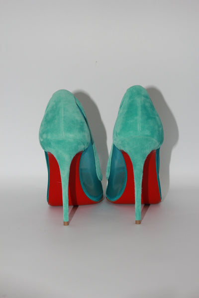 Christian LOUBOUTIN Galativi turquoise suede heels size 38.5