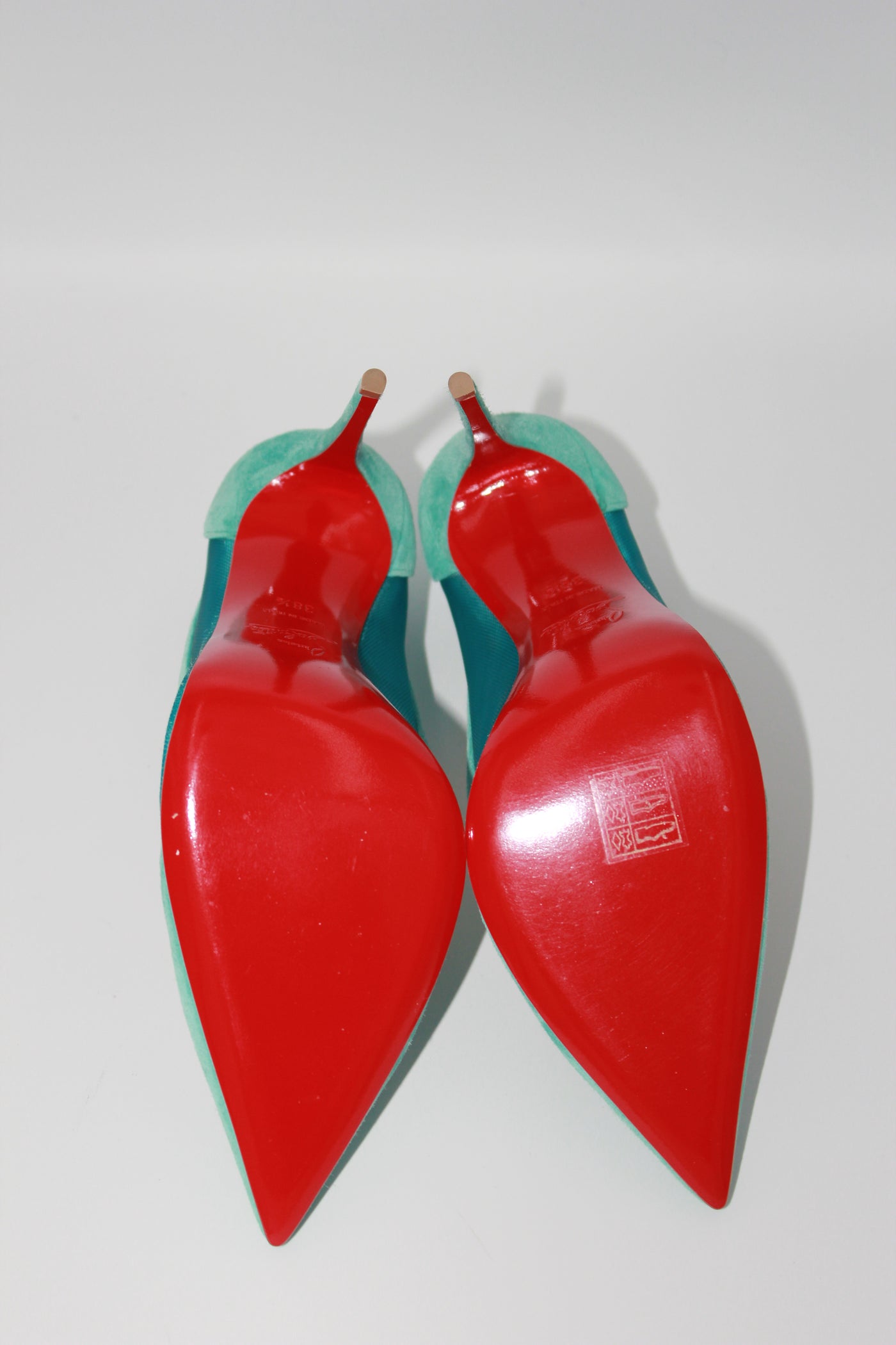 Christian LOUBOUTIN Galativi turquoise suede heels size 38.5