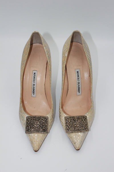 MANOLO BLAHNIK mettalic snakeskin heels size 39