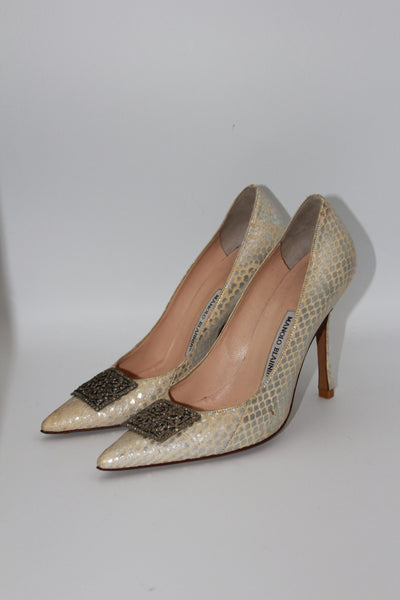 MANOLO BLAHNIK mettalic snakeskin heels size 39