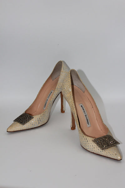 MANOLO BLAHNIK mettalic snakeskin heels size 39